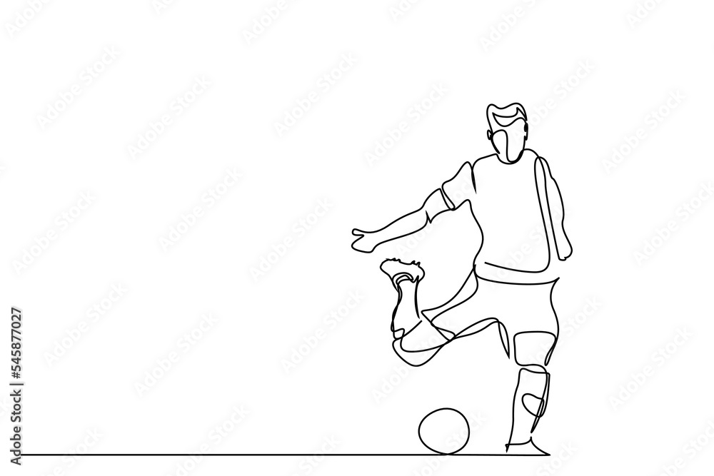 athlete football player kicks the ball one line drawing Stock Vector