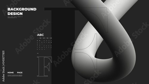 Abstract web page, homepage, landing page concept. Strict and discreet background. Type and 3D shapes.