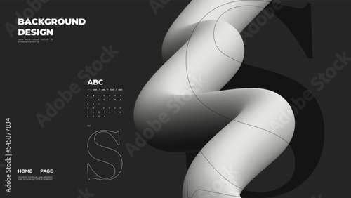Abstract web page, homepage, landing page concept. Strict and discreet background. Type and 3D shapes.