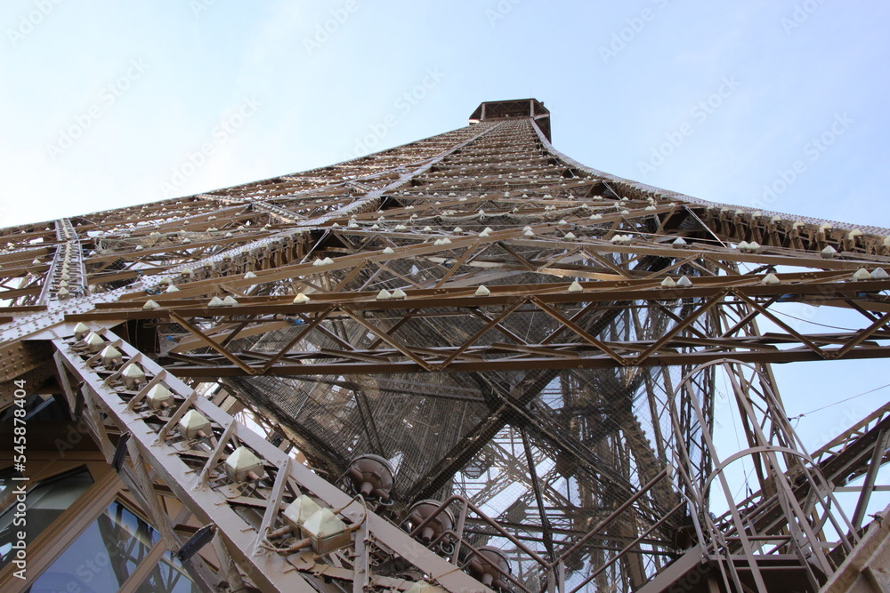 detail photograph of iron and rivets of the metal structure of the eiffel tower