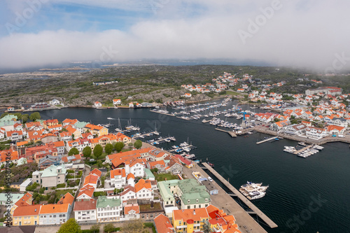 Sweden, Vastra Gotaland County, Marstrand, Aerial view of harbor of seaside town