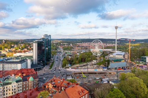 Sweden, Vastra Gotaland County, Gothenburg, View of Gothia Towers, Korsvagen square and Liseberg amusement park photo