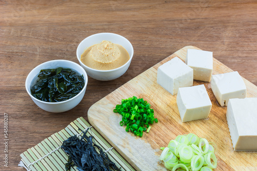 Miso soup ingredients. Traditional Japanese Soup Ingredients. 