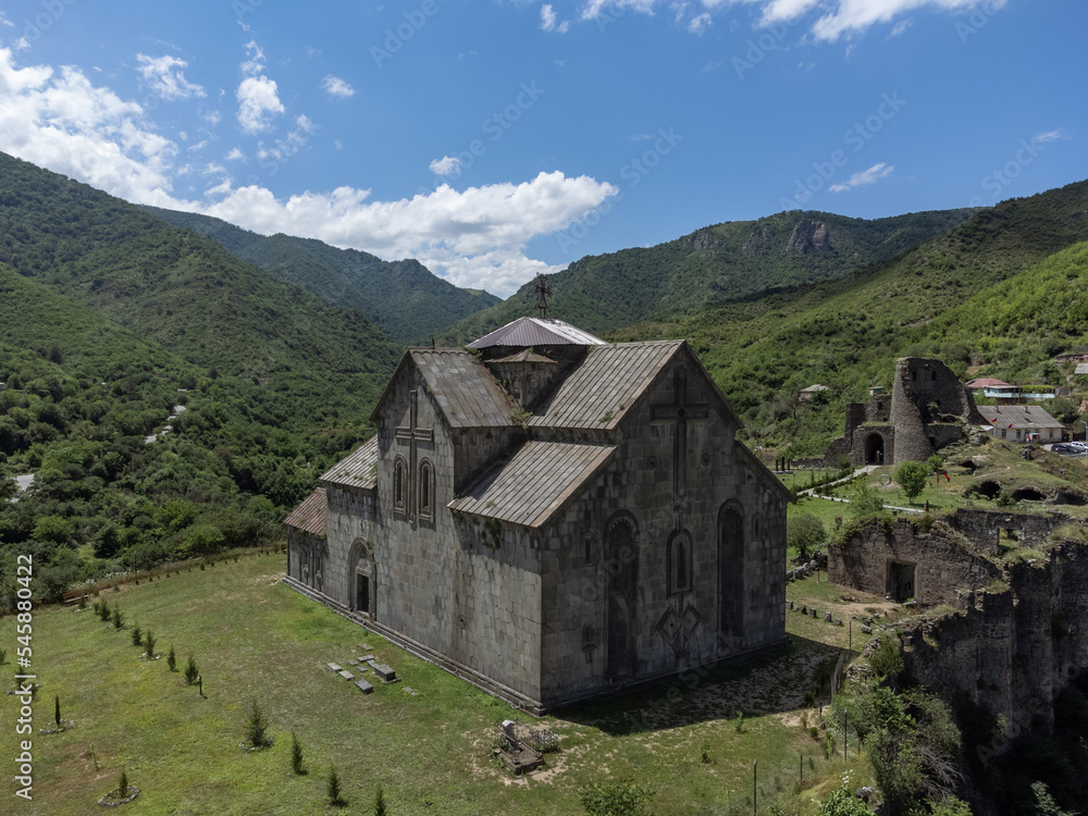 Aerial view the Ancient armenian Akhtala Monastery in the north part of Armenia Aerial view the Ancient armenian Akhtala Monastery in the north part of Armenia