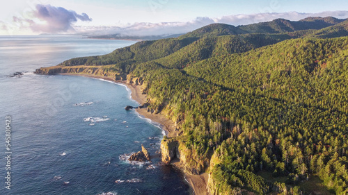 Aerial view the dawn in the Sakhalin Cape Bird,Russia