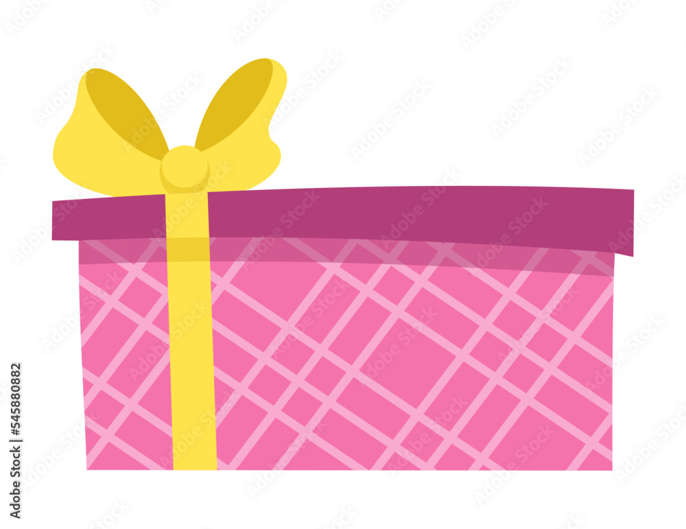 Long striped gift box with ribbon and bow. Template for sale banner, logo, surprise poster, flyer, card. Flat design present for New Year, Christmas, birthday, wedding, holidays. Clip art. Vector Long striped gift box with ribbon and bow. Template for sale banner, logo, surprise poster, flyer, card. Flat design present for New Year, Christmas, birthday, wedding, holidays. Clip art. Vector