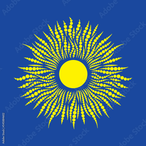 Sun with circles on a blue background. Sun vector. Sun and rays of sun drawn from circles.