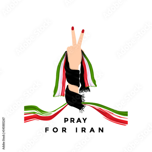 Hand finger with Iran flag for women activist life freedom synbol photo