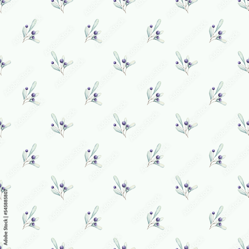 Watercolor Christmas pattern with holly, mistletoe and others Watercolor Christmas pattern with holly, mistletoe and others