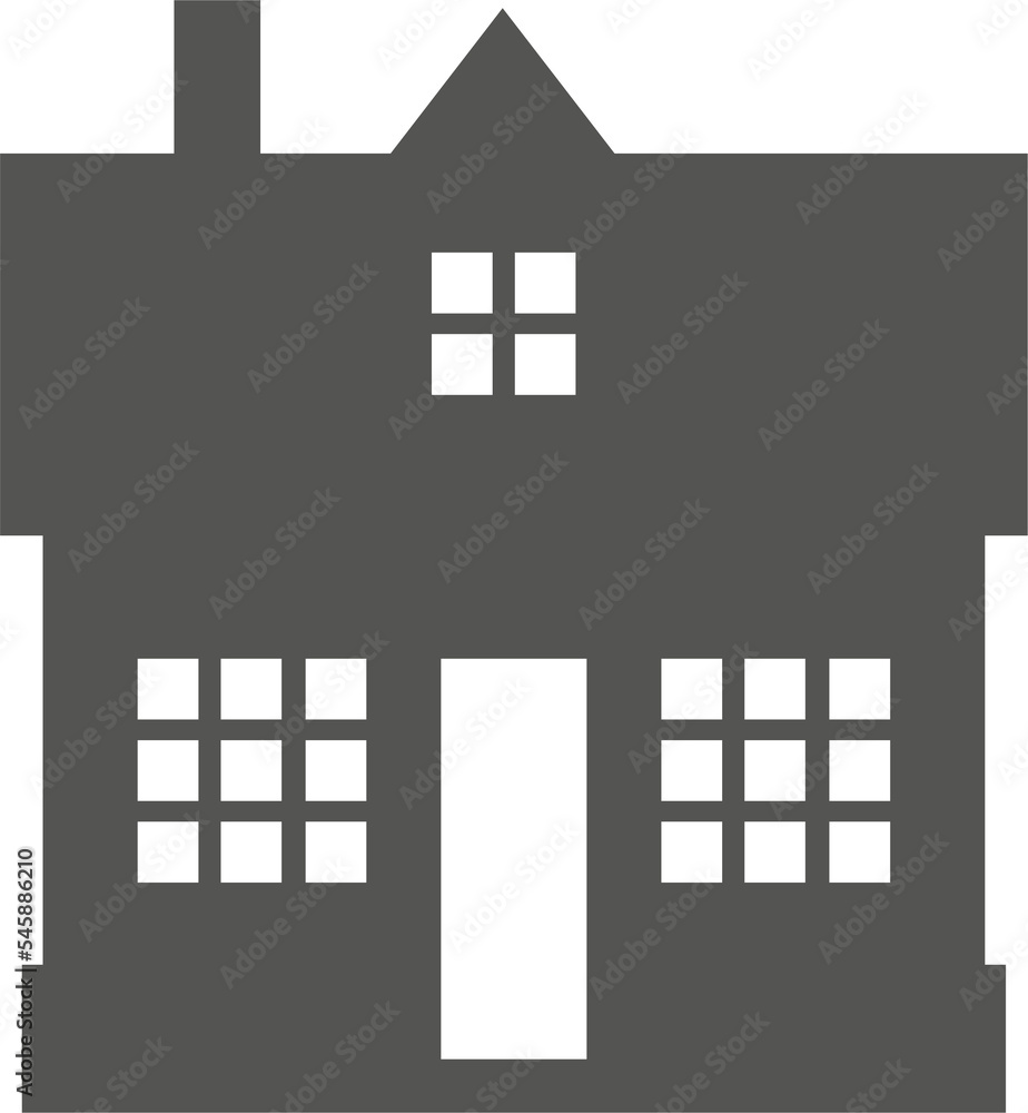 Silhouette of cottage in neighborhood. House on suburban street. Countryside cottage home. Glyph illustration.