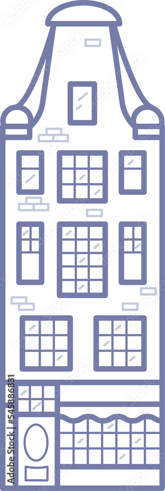 Old European house. Facade of European old building in Scandinavian style. Holland home. Outline illustration.