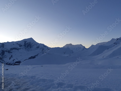 Himalaya sunrise snow covered mountains