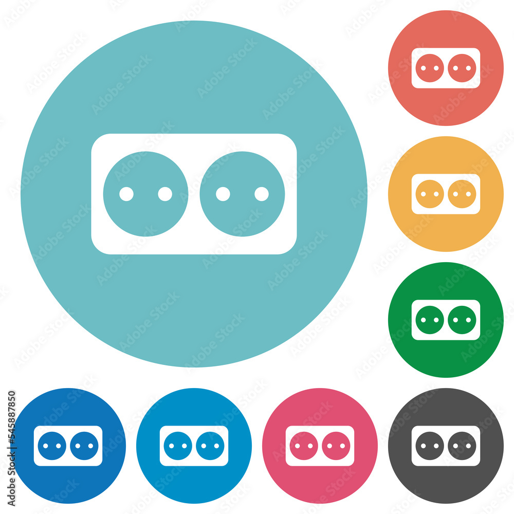 Electrical outlet with two sockets solid flat round icons Electrical outlet with two sockets solid flat round icons