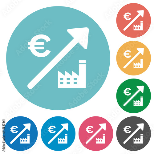 Rising power plant european Euro prices flat round icons