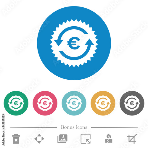 Euro pay back guarantee sticker flat round icons