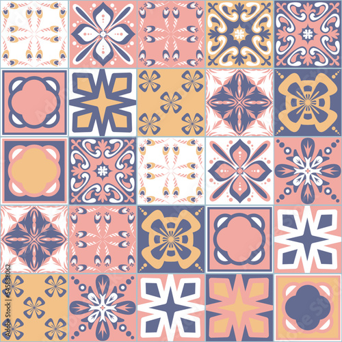 Azulejo ceramic square tiles, spanish mediterranean style purple pink color