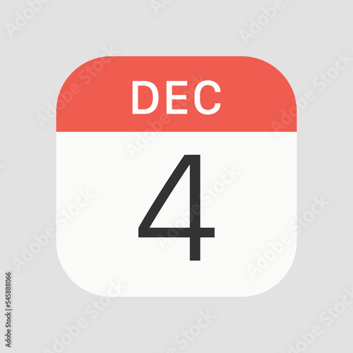 4 December icon isolated on background. Calendar symbol modern, simple, vector, icon for website design, mobile app, ui. Vector Illustration