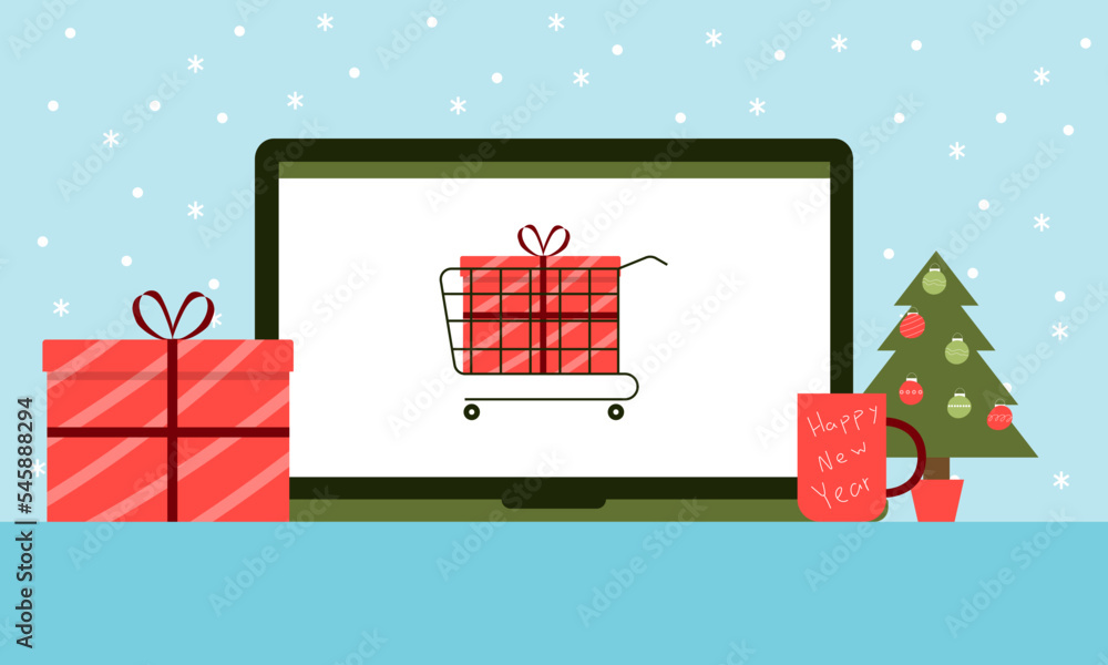 Online shopping for gifts for Christmas and New Year. Holiday sale concept