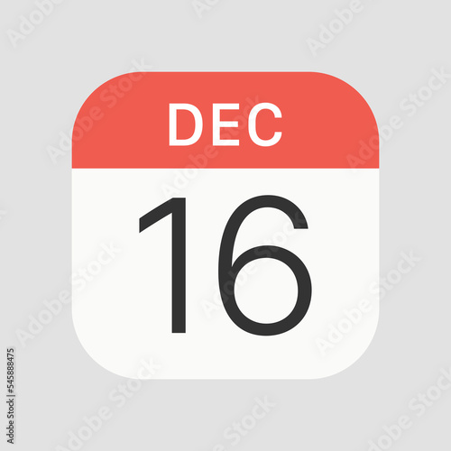 16 December icon isolated on background. Calendar symbol modern, simple, vector, icon for website design, mobile app, ui. Vector Illustration