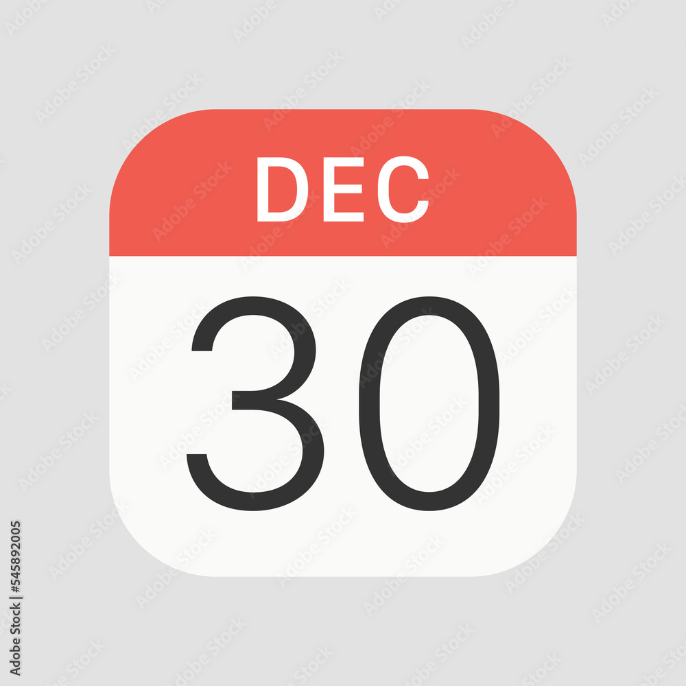30 December icon isolated on background. Calendar symbol modern, simple, vector, icon for website design, mobile app, ui. Vector Illustration 30 December icon isolated on background. Calendar symbol modern, simple, vector, icon for website design, mobile app, ui. Vector Illustration