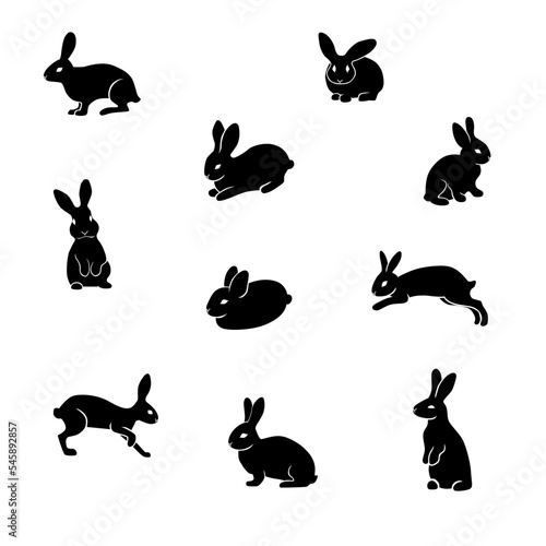 Set of templates of bunnies, and rabbits. Vector set of rabbits for digital, fabric, wallpaper, banner, textile, apparel. 