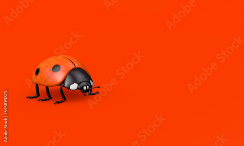 Little lady bug isolated on white, copy space 3d illustrator