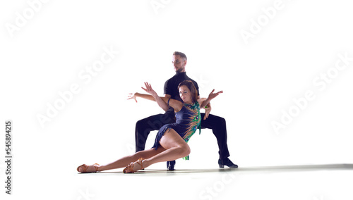 Dance couple performing dance on isolated on white