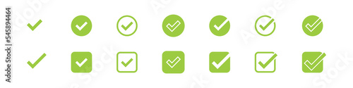 Checkmark icon. Green check mark vector set. Checked checkbox sign. Approved symbol. Isolated v checkmark icon.