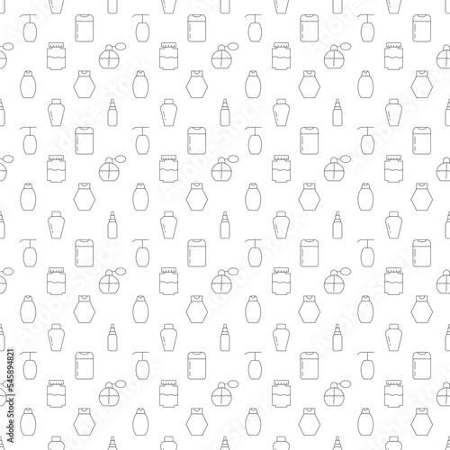 Vector seamless pattern of cosmetic bottles is made of line icons. Perfect for web sites, wraps, wallpapers, postcards