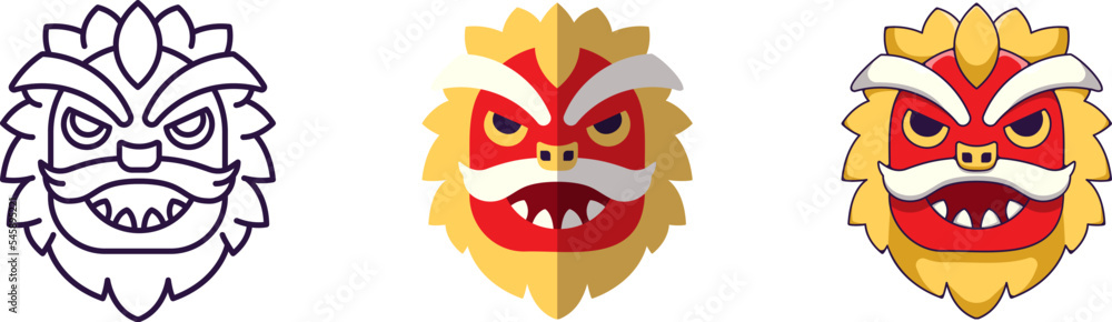Chinese New Year concept. Collection of line, flat and cartoon illustrations of dragon mask for stores, shops, web sites, design, apps Chinese New Year concept. Collection of line, flat and cartoon illustrations of dragon mask for stores, shops, web sites, design, apps