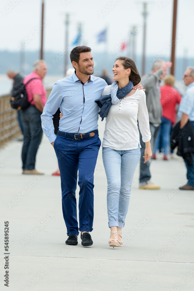 happy couple having romantic date in marina