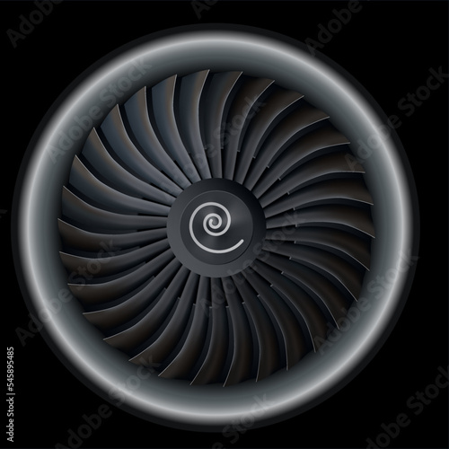 Jet engine close-up view on black background vector illustration