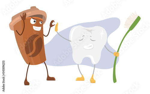 Bad habit vector white tooth and coffee drink