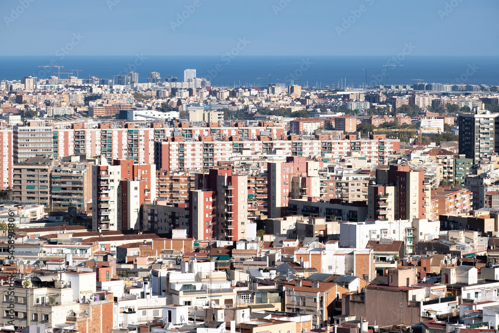 Aerial view of apartment buildings in the city of Barcelona Aerial view of apartment buildings in the city of Barcelona