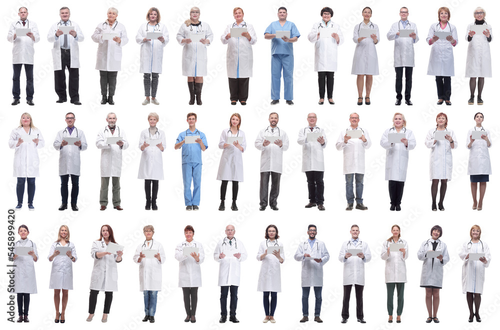 group of doctors with clipboard isolated on white