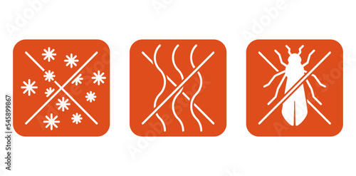 Protection against dust, bugs, odors - icons set
