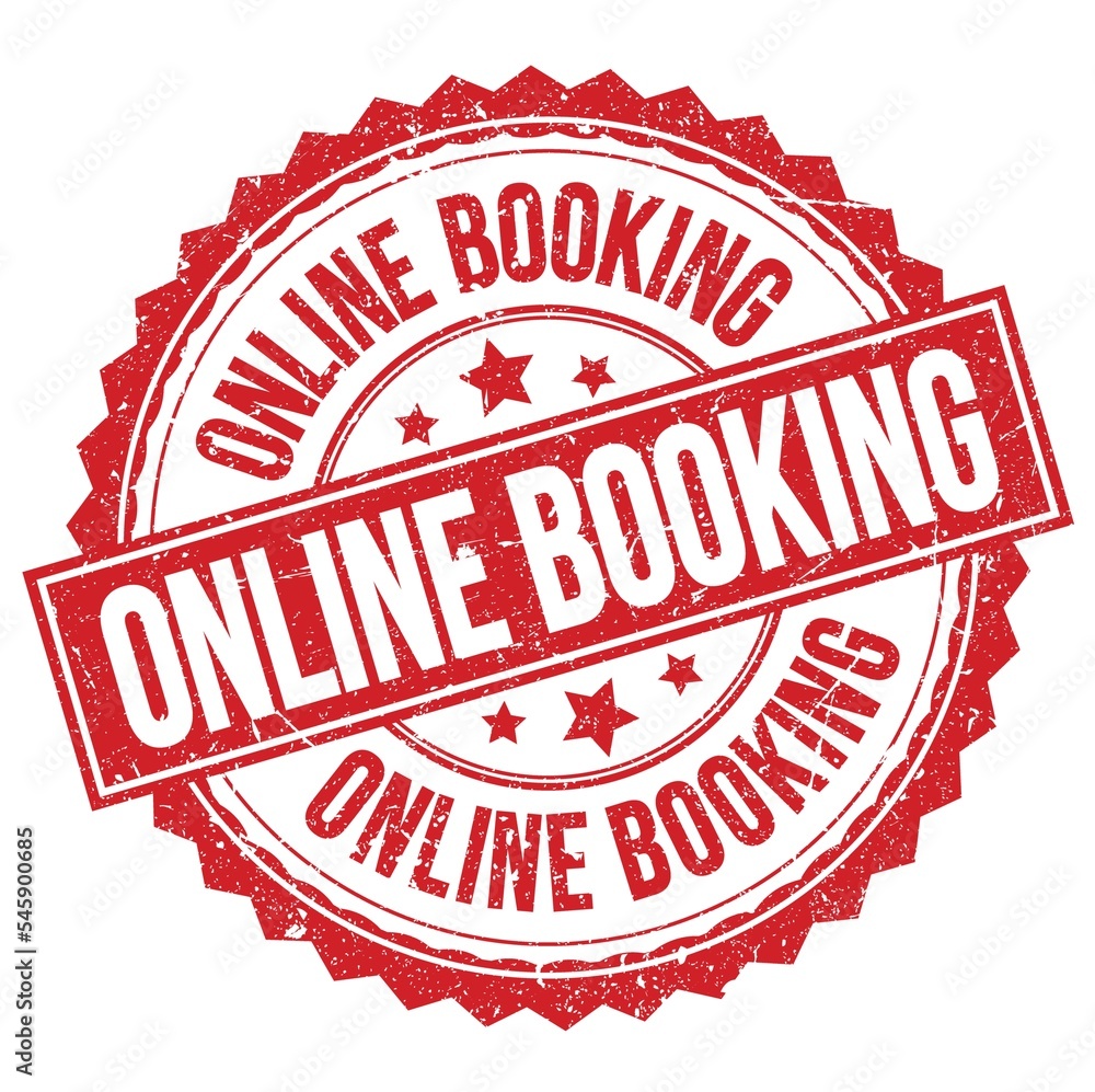 ONLINE BOOKING text on red round stamp sign ONLINE BOOKING text on red round stamp sign