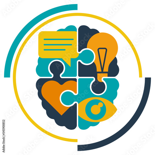 Cognitive Psychology - 4 puzzle pieces as a brain