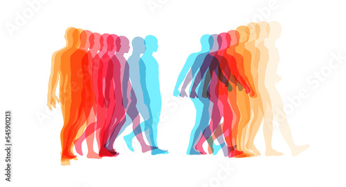 Transparent overlapping colors silhouettes. Walking man. Animation frames. Vector illustration for print, web site, poster, placard or wallpaper.