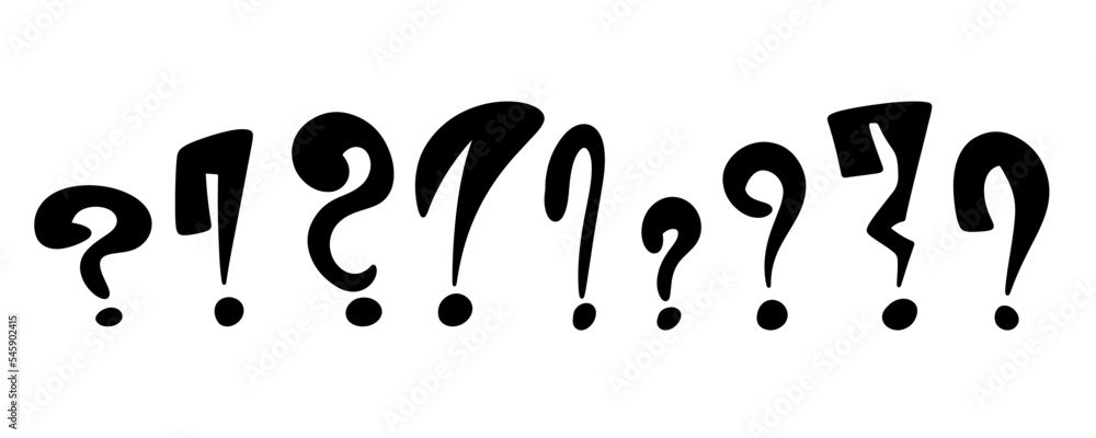 Hand drawn doodle question marks. Doodle marker ask point. Punctuation ask marks. Black vector illustration on white background. Hand drawn doodle question marks. Doodle marker ask point. Punctuation ask marks. Black vector illustration on white background.