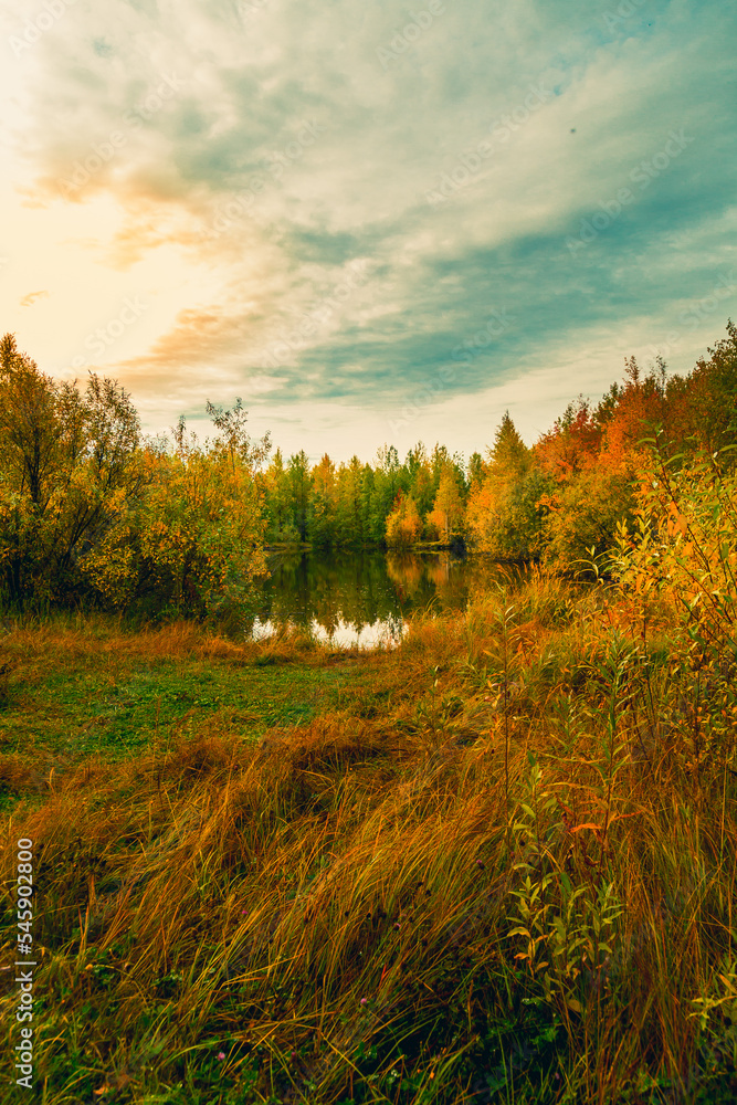 In early autumn near a forest arable river In early autumn near a forest arable river