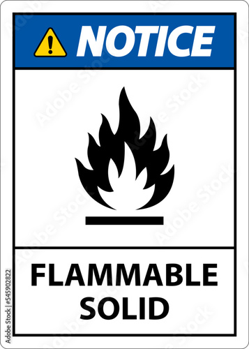 Notice Hazardous Signs Flammable Solid On White Background