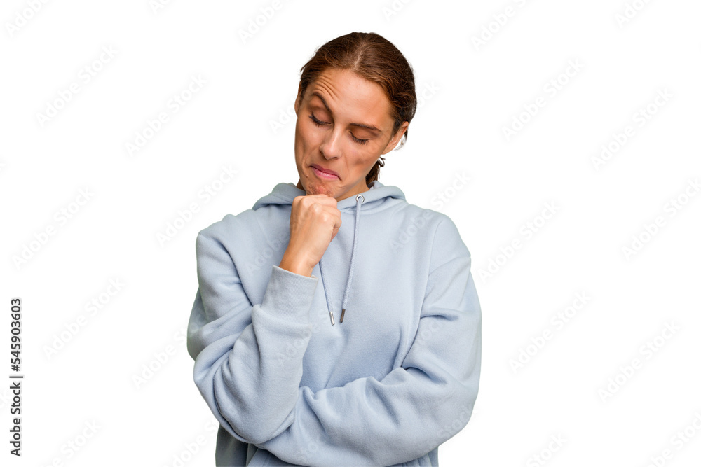 Young caucasian woman isolated looking sideways with doubtful and skeptical expression. Young caucasian woman isolated looking sideways with doubtful and skeptical expression.