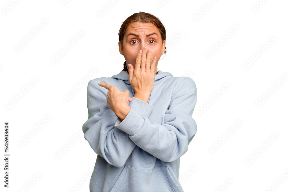 Young caucasian woman isolated pointing to the side Young caucasian woman isolated pointing to the side