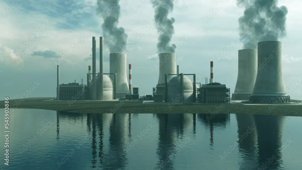 Animation of a landscape including a nuclear power plant Animation of a landscape including a nuclear power plant
