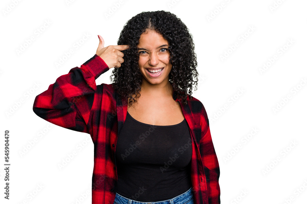 Young cute brazilian woman isolated showing a disappointment gesture with forefinger. Young cute brazilian woman isolated showing a disappointment gesture with forefinger.