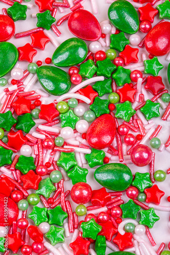Christmas background of colorful candies, close-up