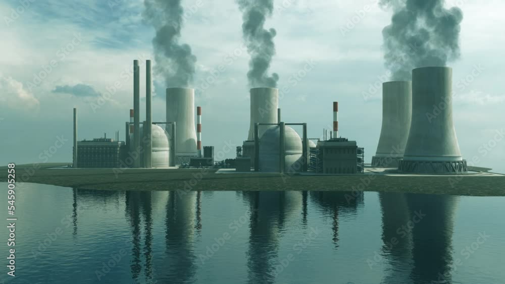 Animation of an island including a nuclear power plant Animation of an island including a nuclear power plant