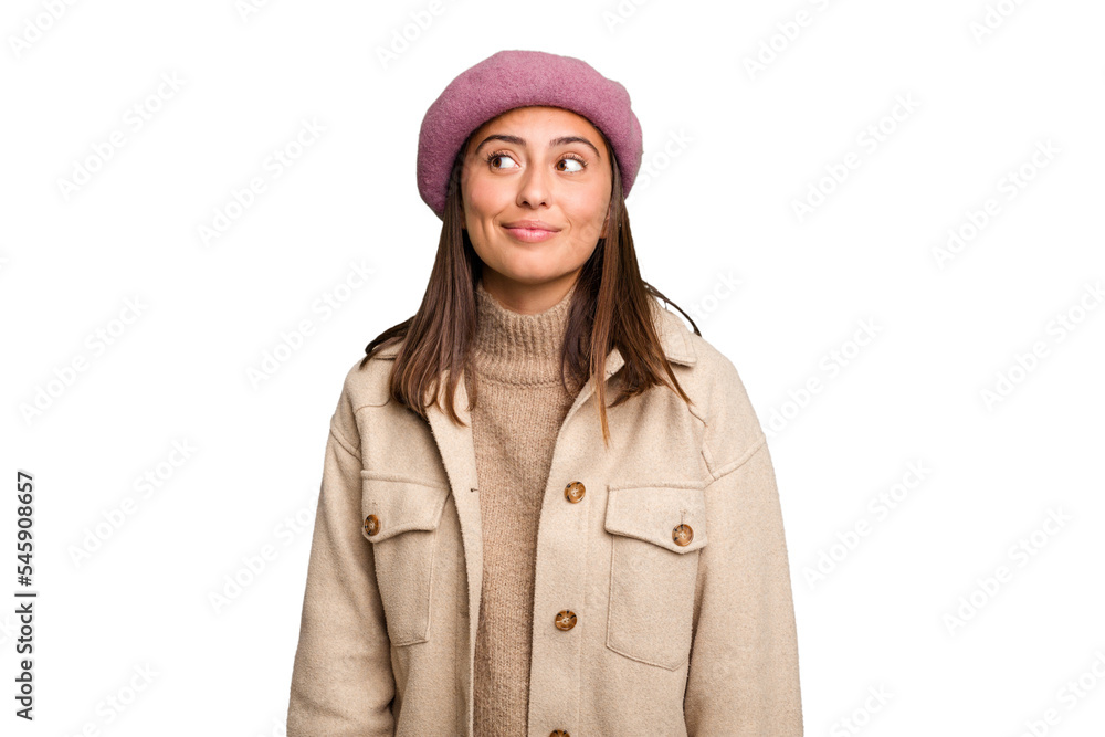 Young caucasian woman wearing winter jacket isolated dreaming of achieving goals and purposes Young caucasian woman wearing winter jacket isolated dreaming of achieving goals and purposes