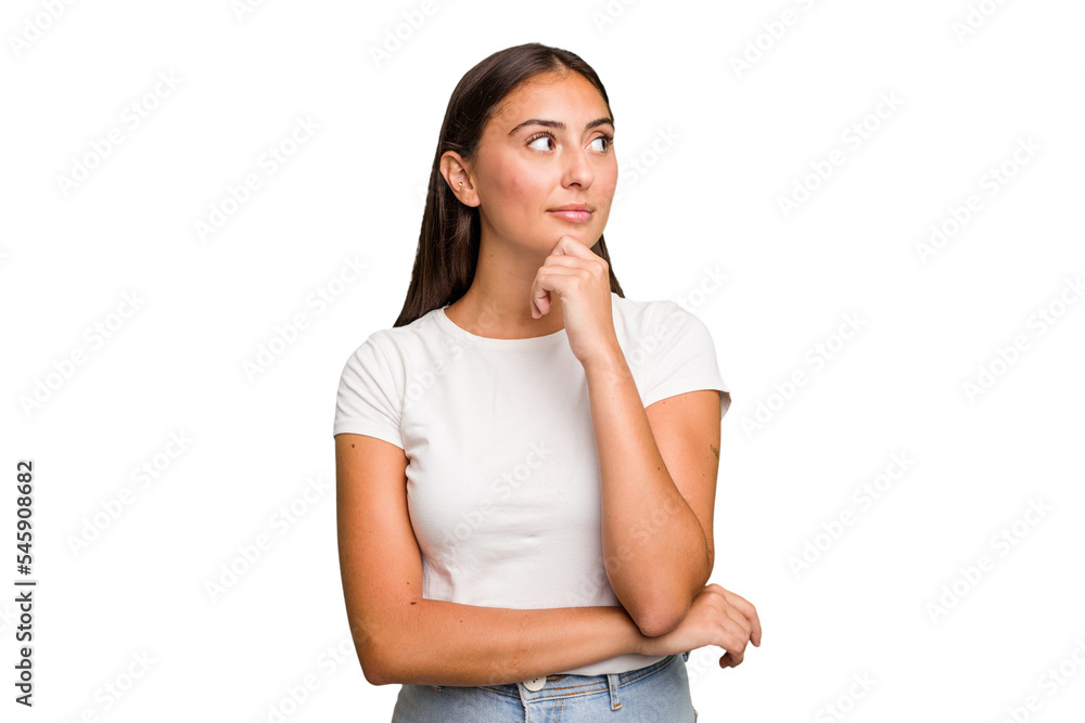 Young cute caucasian woman isolated looking sideways with doubtful and skeptical expression. Young cute caucasian woman isolated looking sideways with doubtful and skeptical expression.